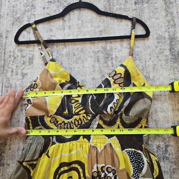 Speed Control New York Dress Womens Large Yellow Brown Floral Maxi Sundress Boho - Picture 5 of 8